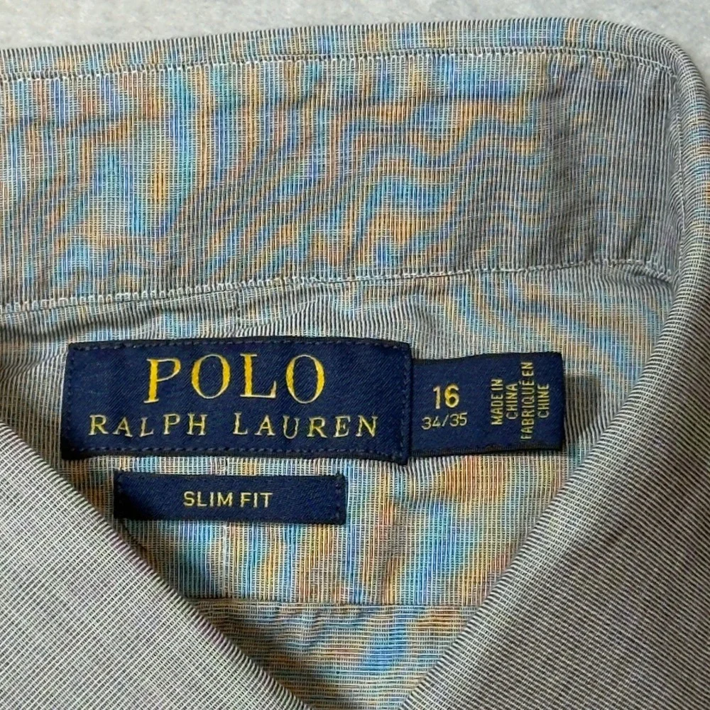 Polo Ralph Lauren Shirt Mens 16 34/35 Grey Excellent Slim Fit Cotton Button Down